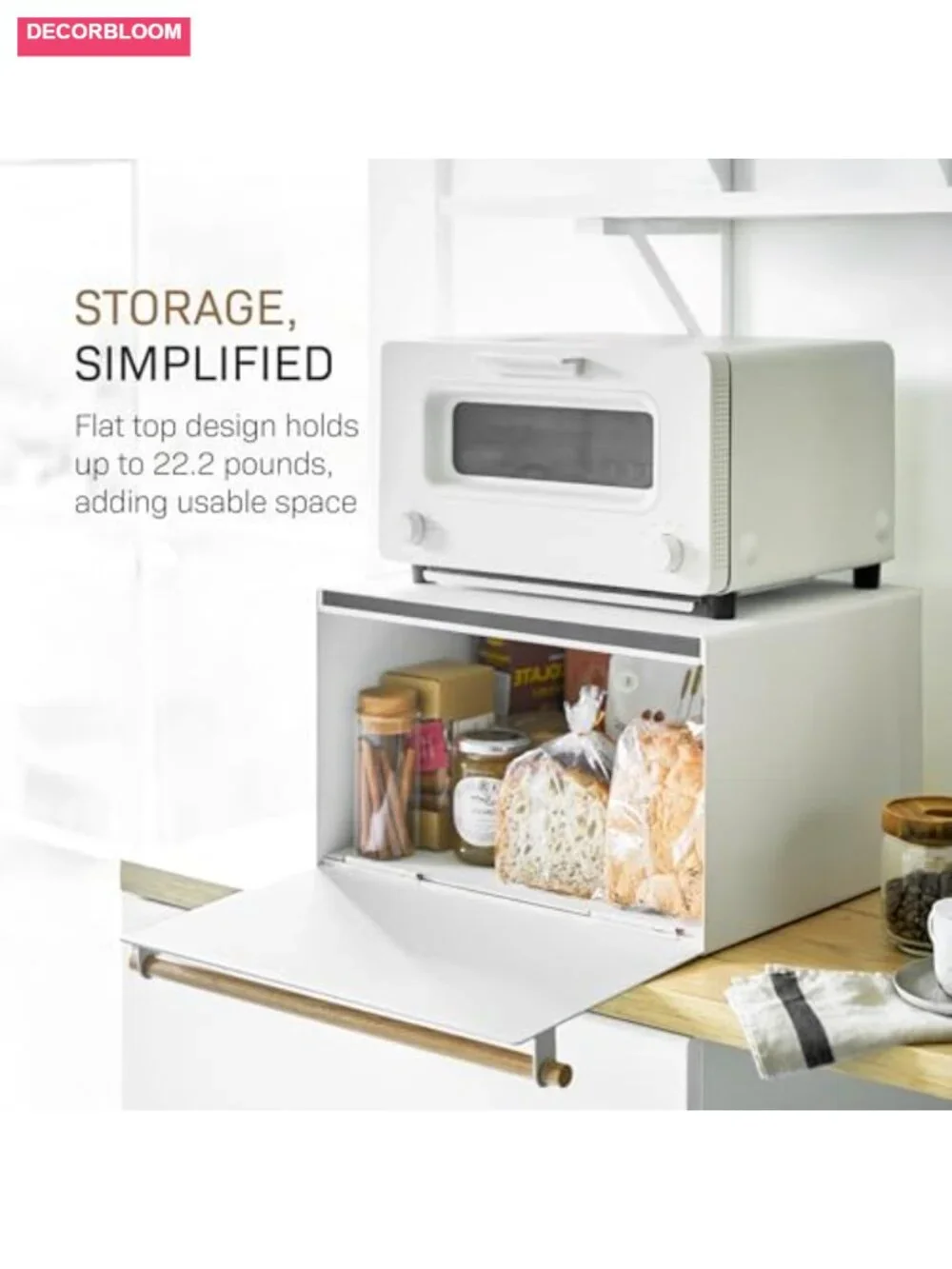 Modern Bread Box Steel + Wood Countertop Storage White